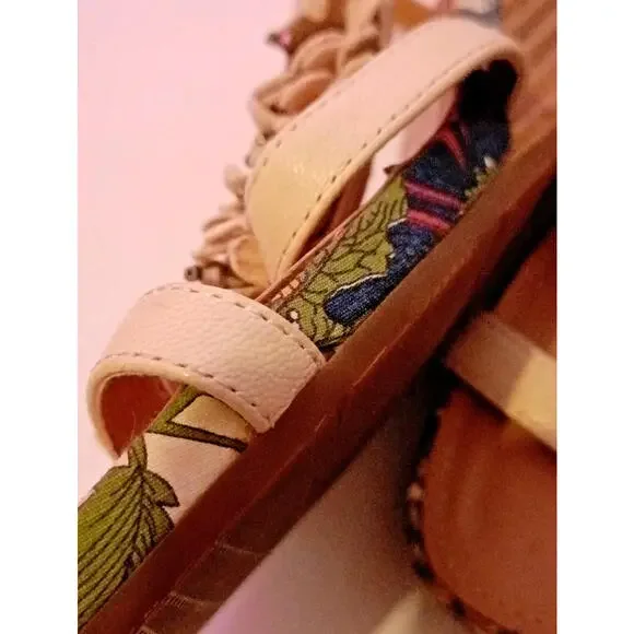 Staccato Wedges Cream Leather Buckle Open Toe Comfortable Belle 6 Floral Casual - Picture 3 of 9